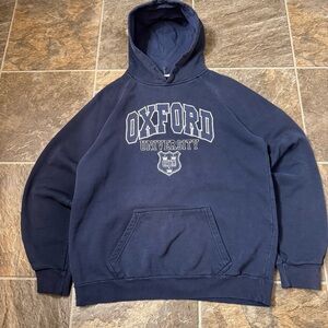 Oxford University M To L Hoodie Sweatshirt Navy Blue Logo Crest DISTRESSED